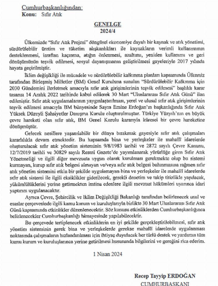 ‘Sıfır Atık’ genelgesi Resmi Gazete’de