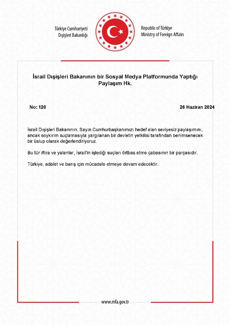 Türkiye’den İsrail Dışişleri’ne tepki!